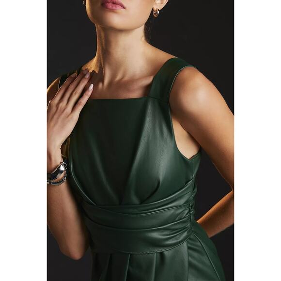 New Anthropologie Twist-Front Faux Leather Midi Dress $170 SIZE 6 Green - Picture 2 of 5